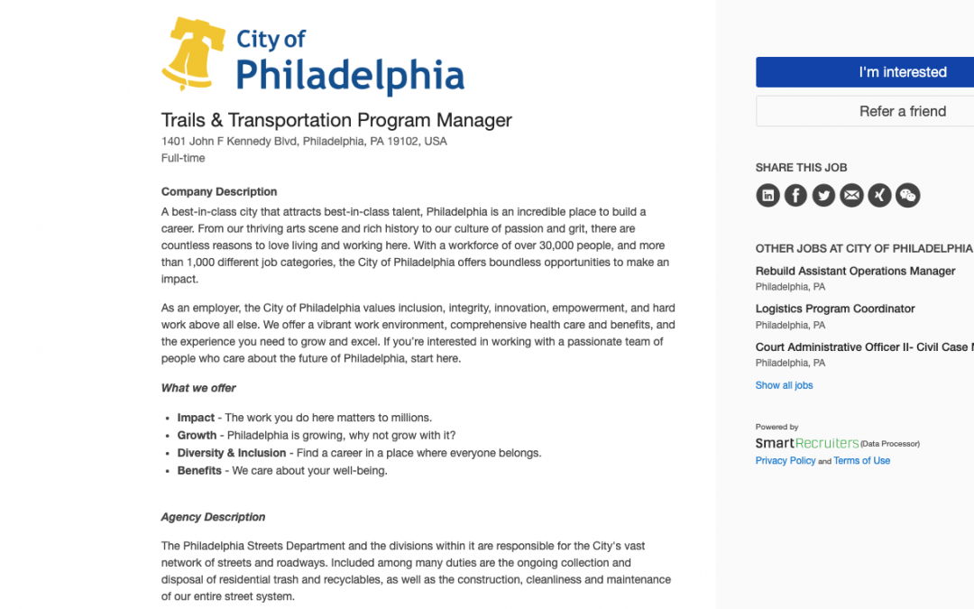 oTIS is Hiring a Trails & Transportation Program Manager